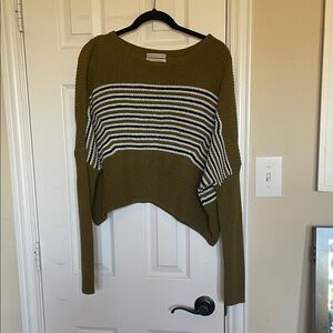 Urban Outfitters striped cropped sweater, size large, green, white and black